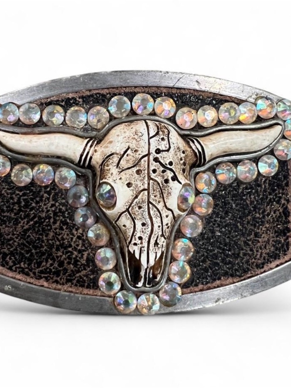 Vintage Classico Italia CowSkull Western Belt Buckle with Iridescent Rhinestones